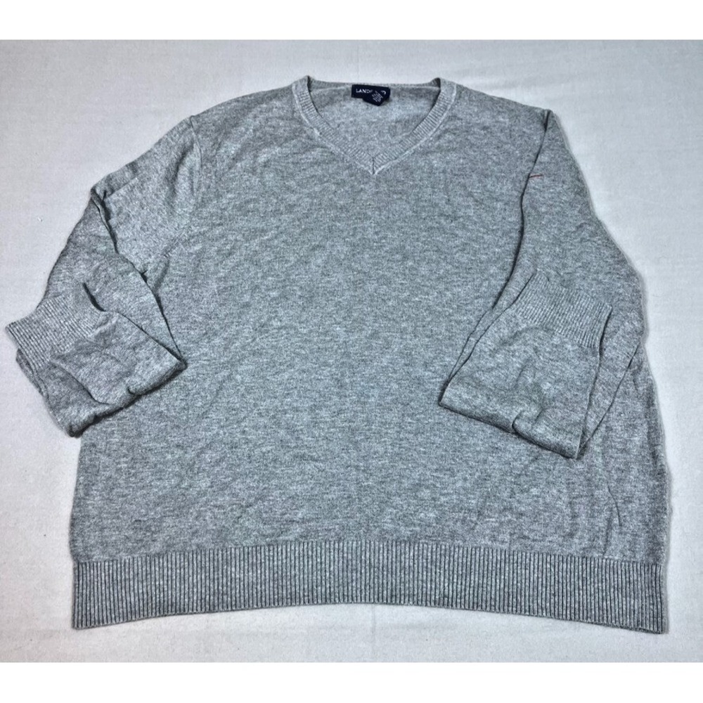 LANDS END Sweater Extra Large Mens V Neck Gray Light Outdoors Sweatshirt Preppy